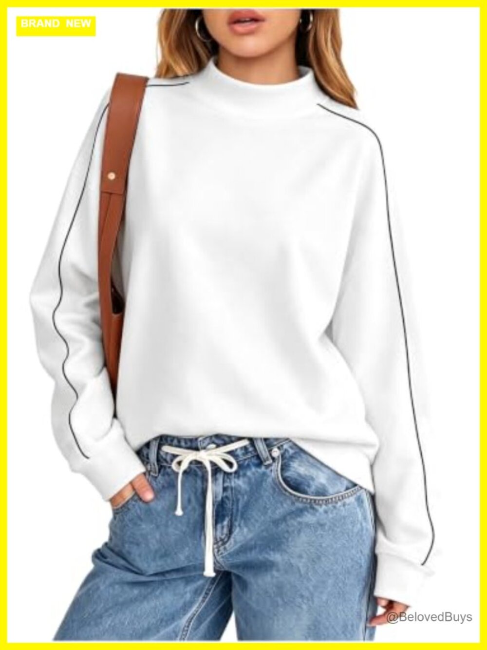 Mock Neck Oversized Sweatshirt Tunic Long Sleeve Pullover